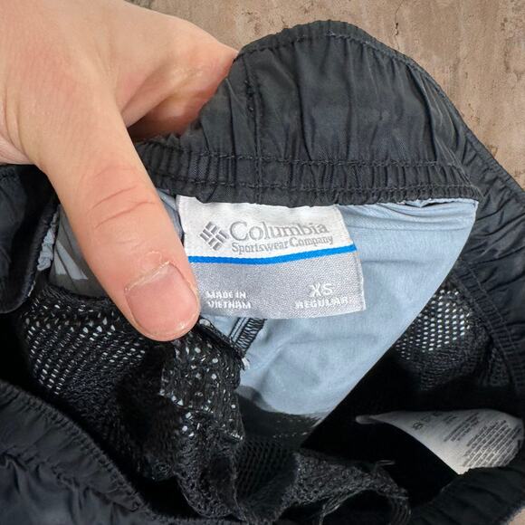 Columbia Track Pants Jet Black Nylon White Ankle Logo Mesh Lined - Picture 6 of 6